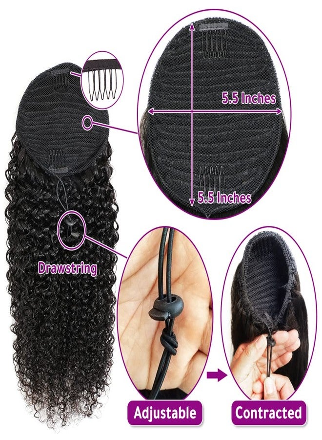 Adette 18 Inch Curly Ponytails Human Hair Drawstring Ponytail Extension Kinky Curly Clip in Pony Tail Hair Extensions Hair Pieces for Black Women Natural Black - Image 4